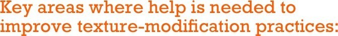 Key areas where help is needed to improve texture-modification practices: Key areas where help is needed to improve texture-modification practices: