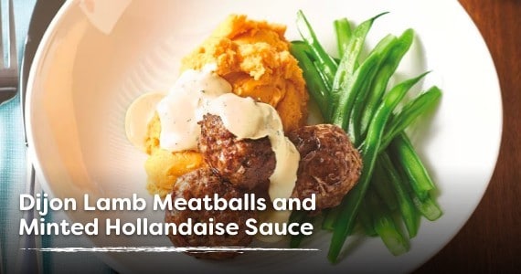 Dijon Lamb Meatballs and Minted Hollandaise Sauce