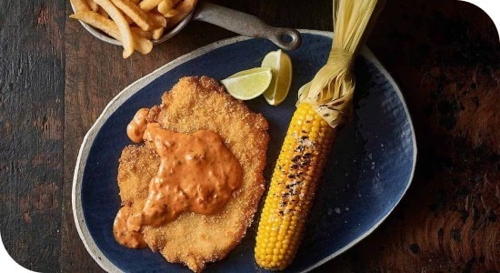 Chicken Schnitzel and Jalapeno Salsa Cream