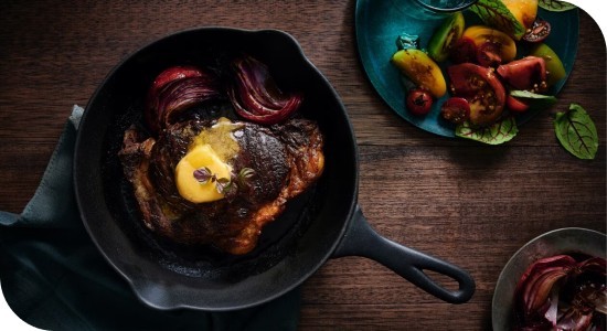 Dry-aged whiskey steak with smoked butter