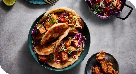 Roti tacos with chicken and Asian slaw