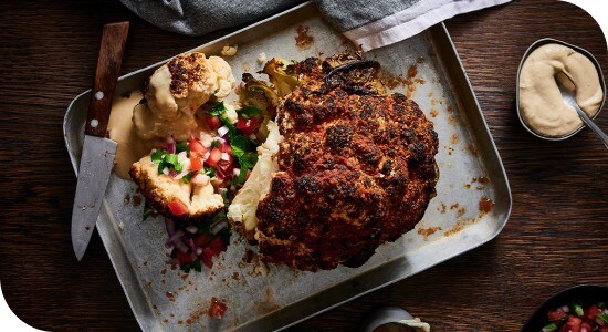 Whole roasted cauliflower with tahini