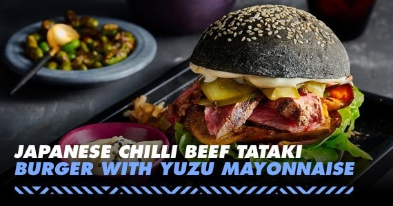 Japanese Chilli Beef Tataki Burger with Yuzu Mayonnaise Japanese Chilli Beef Tataki Burger with Yuzu Mayonnaise
