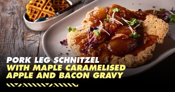 Pork Leg Schnitzel with Maple Caramelised Apple and Bacon Gravy