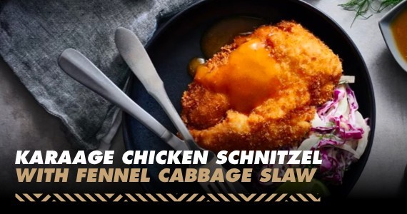Karaage chicken schnitzel with fennel cabbage slaw