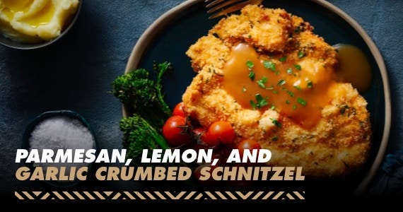 Parmesan, Lemon and Garlic Crumbed Schitzel Parmesan, Lemon and Garlic Crumbed Schitzel