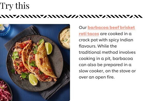 Barbacoa beef brisket roti tacos