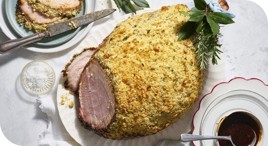 Garlic and herb crusted Christmas ham