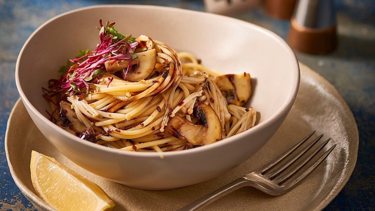 Mushroom Fettuccini, Balsamic Glaze – Recipe