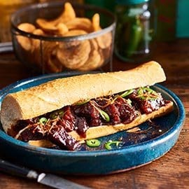 Burnt Ends Rib Hoagie, Whisky Maple BBQ Sauce Burnt Ends Rib Hoagie, Whisky Maple BBQ Sauce