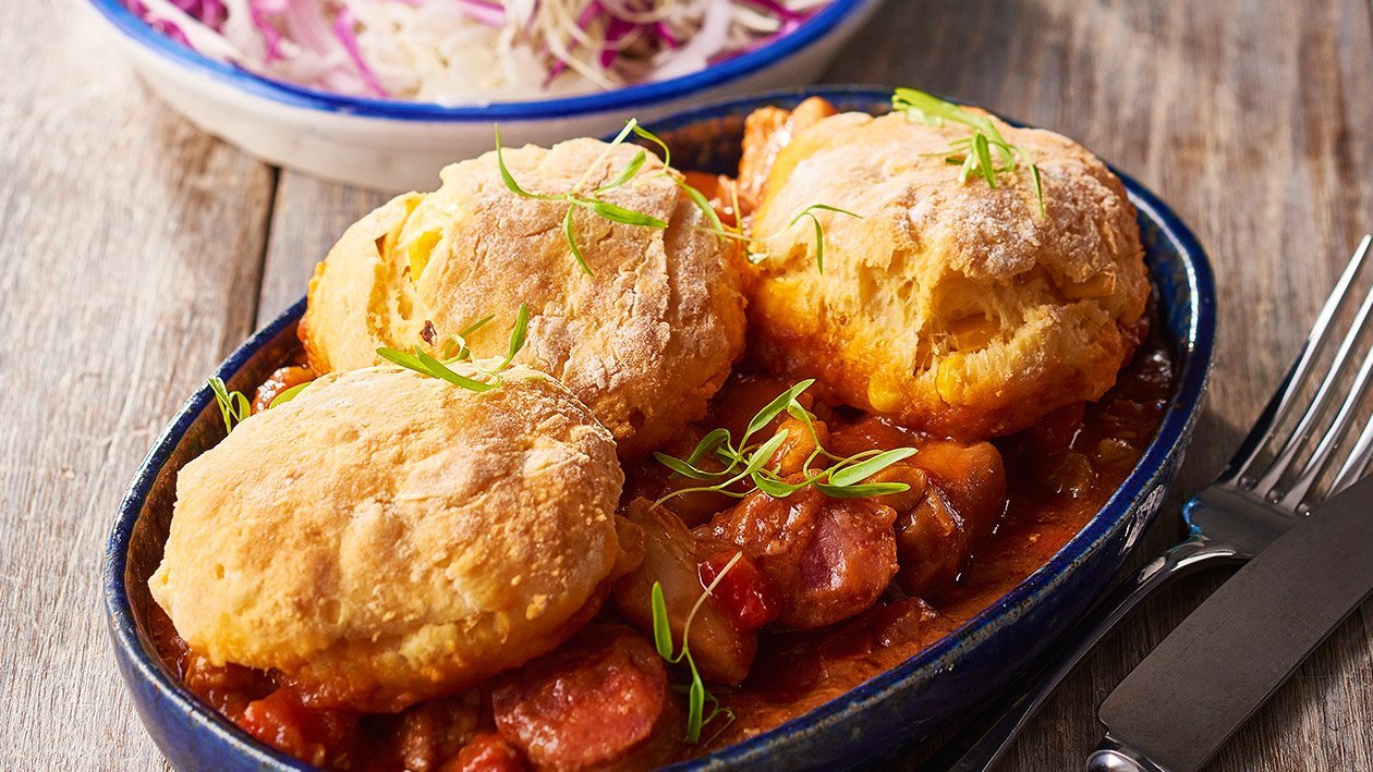Chicken Gumbo Pie and Corn Biscuits – Recipe