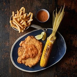 Chicken Schnitzel and Jalapeno Salsa Cream