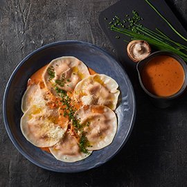 Chicken Wonton Ravioli, Parmigiana Sauce Chicken Wonton Ravioli, Parmigiana Sauce