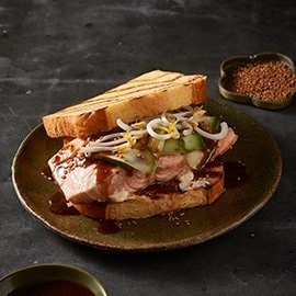 Fried Salmon Steak Sandwich with Teriyaki Mayo Fried Salmon Steak Sandwich with Teriyaki Mayo