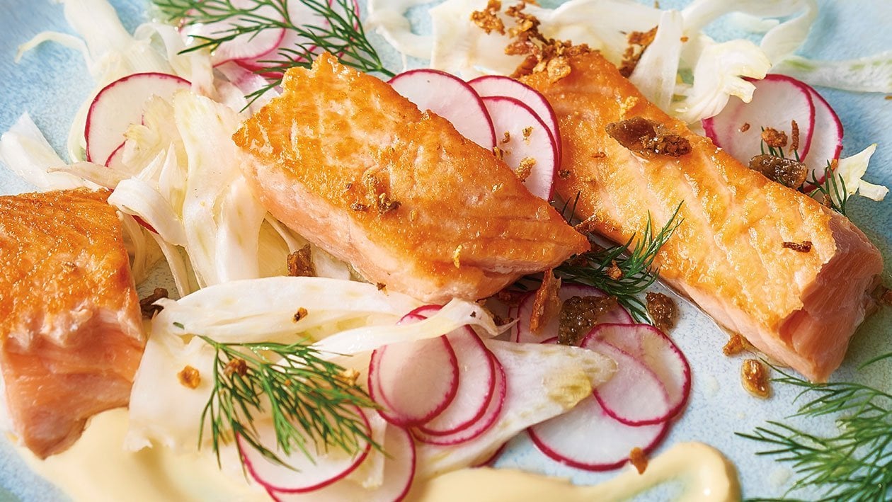 Roasted Salmon with Yuzu Sauce, Fennel and Radish Salad – Recipe