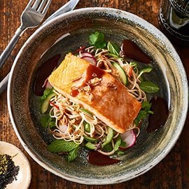 Teriyaki salmon, soba noodle salad Teriyaki salmon, soba noodle salad