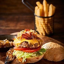 Canadian Burger, Beer Braised Onions Canadian Burger, Beer Braised Onions