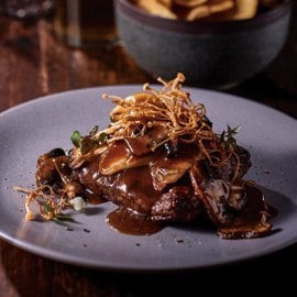 Flat Iron Steak with Truffle and Triple Mushroom Sauce Flat Iron Steak with Truffle and Triple Mushroom Sauce