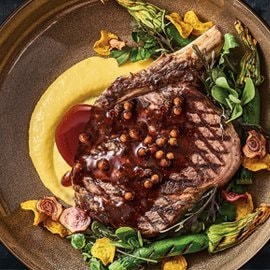 OP Rib Steak, Rocket Fuel Pepper Sauce, Corn Puree OP Rib Steak, Rocket Fuel Pepper Sauce, Corn Puree