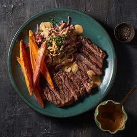 Scotch Fillet, Tomato Chilli Hummus Scotch Fillet, Tomato Chilli Hummus
