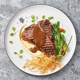 King Cut T Bone, Dianne Sauce, Smoked Garlic, Potato Aioli