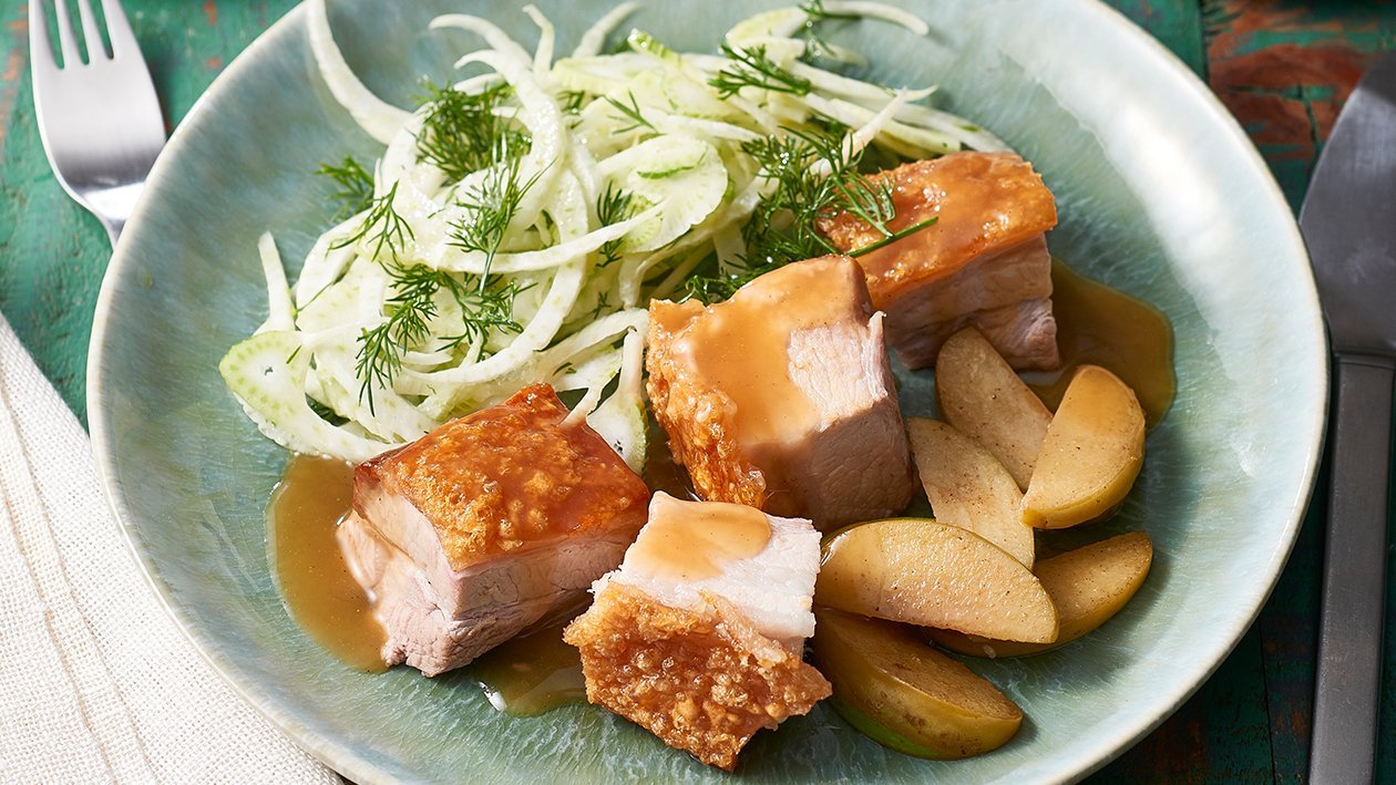 Pork Belly with Sauteed Apples and Cider Gravy – Recipe