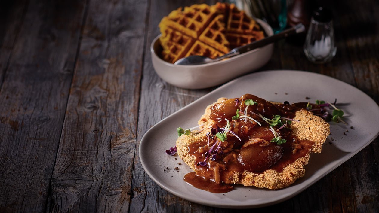 Pork Leg Schnitzel with Maple Caramelised Apple and Bacon Gravy – Recipe