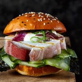 Mahi Mahi Steak Sandwich with Wasabi-Marinated Cucumber Mahi Mahi Steak Sandwich with Wasabi-Marinated Cucumber