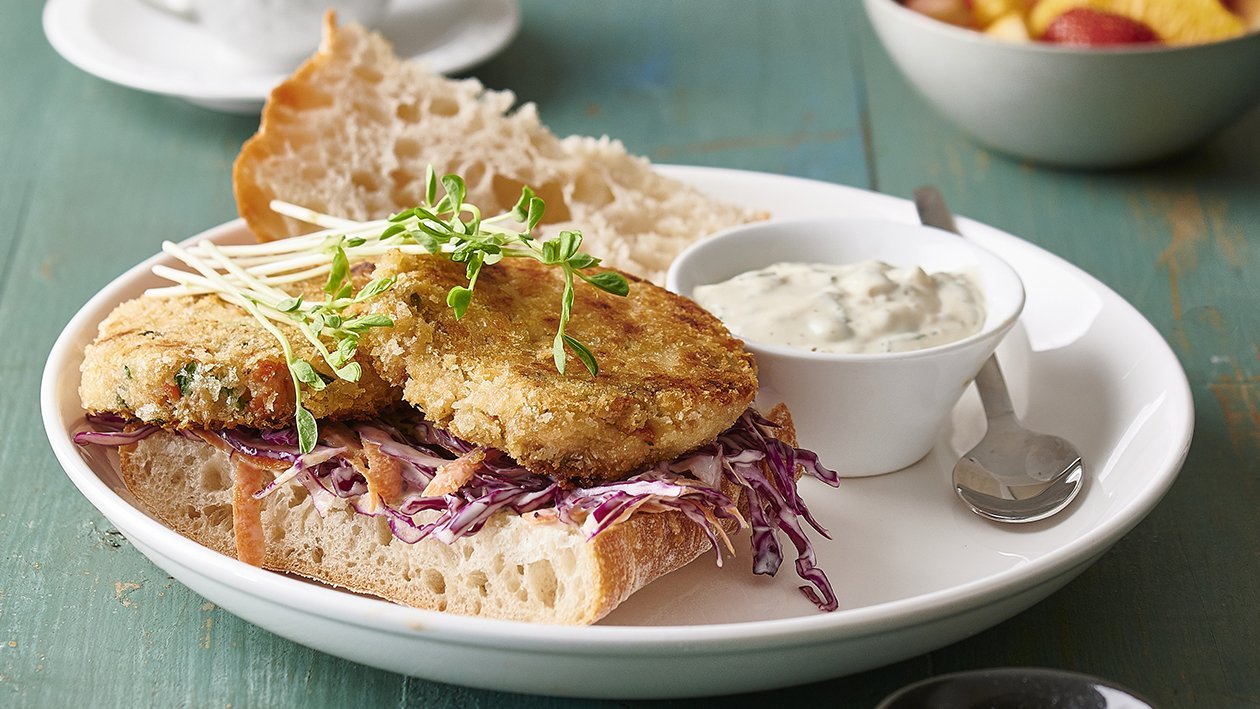 Salmon Cake and Slaw Sandwich – Recipe