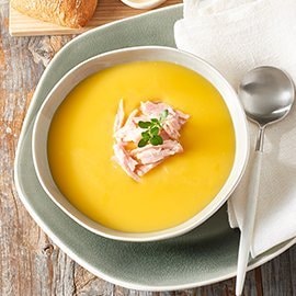 Cream of Pumpkin Soup with Smoked Ham and Roasted Garlic Cream of Pumpkin Soup with Smoked Ham and Roasted Garlic