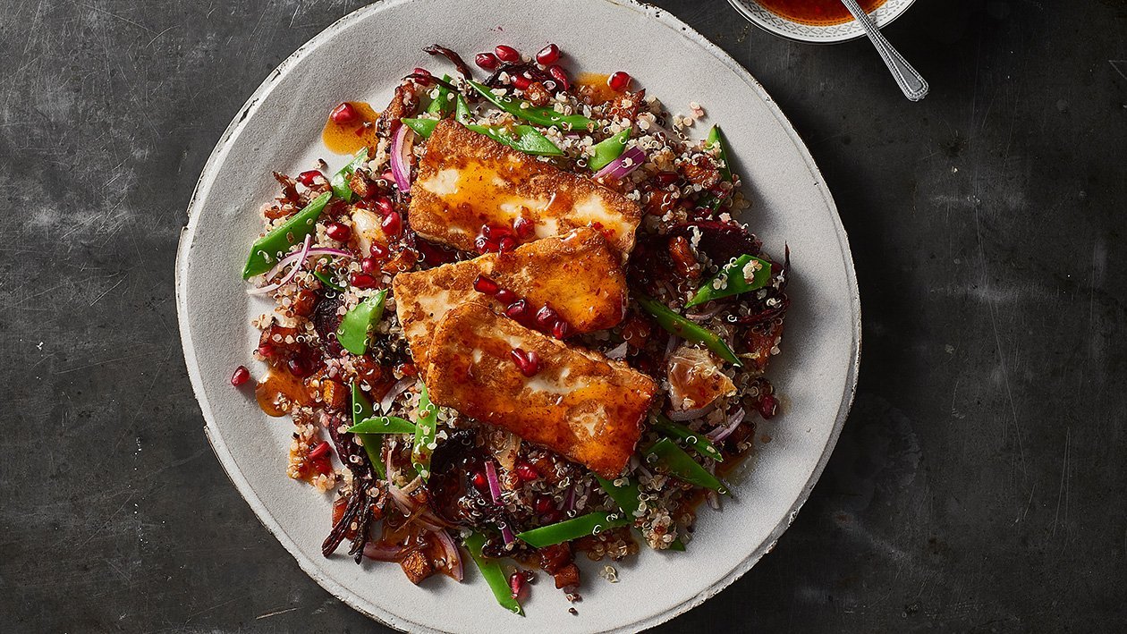 Char Halloumi on warm quinoa salad – Recipe