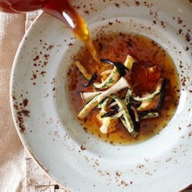 Mushroom Broth with Herb Crepes