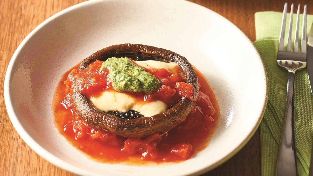Mushroom Parmigiana with Bocconcini, Pesto – Recipe