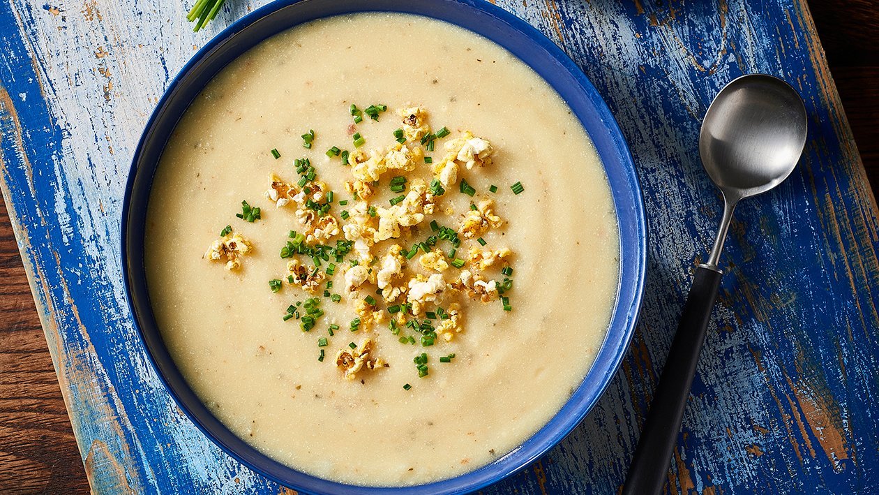 Potato & Cheese Soup, Cheesy Popcorn – Recipe