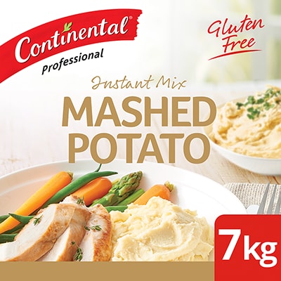 CONTINENTAL Professional Instant Mashed Potato Gluten Free 7kg - This gluten-free mash is made with finely ground potatoes. Its simple to prepare and delivers, smooth, creamy & tasty potato mash in minutes.