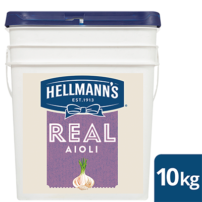 HELLMANN'S Real Aioli 10 kg - HELLMANN'S Real Aioli is made to an authentic recipe using 100% free range egg yolks with an infusion of garlic for that balanced, scratch made taste.