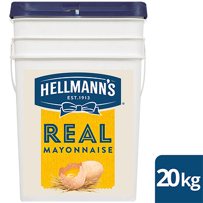 HELLMANN'S Real Mayonnaise 20 kg - HELLMANN'S Real uses traditional ingredients for a scratch-made taste. It's made with 100% free-range egg yolks & has no artificial colours or flavours.
