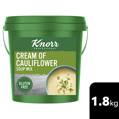 KNORR Professional Cream of Cauliflower Soup Mix Gluten Free 1.8kg - This KNORR Professional Cream of Cauliflower Gluten Free soup  mix is quick & easy to use, has no added MSG and delivers an authentic homestyle taste.
