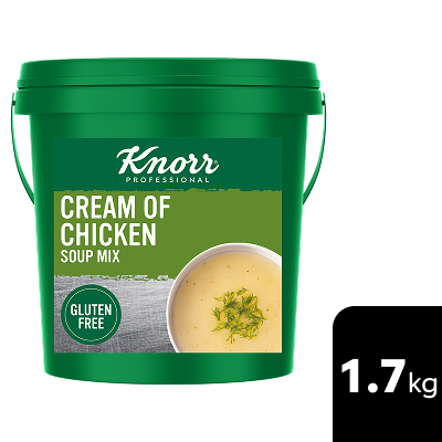 KNORR Professional Cream of Chicken Soup Mix Gluten Free 1.7kg - This KNORR Professional Cream of Chicken Gluten Free soup mix is quick & easy to use, has no added MSG and delivers an authentic homestyle taste.
