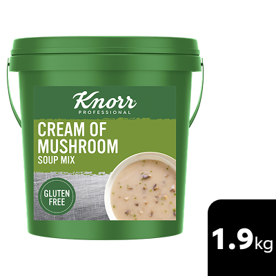 KNORR Professional Cream of Mushroom Soup Mix Gluten Free 1.9kg - This KNORR Professional Cream of Mushrooms Gluten Free soup mix is quick & easy to use, has no added MSG and delivers an authentic homestyle taste.