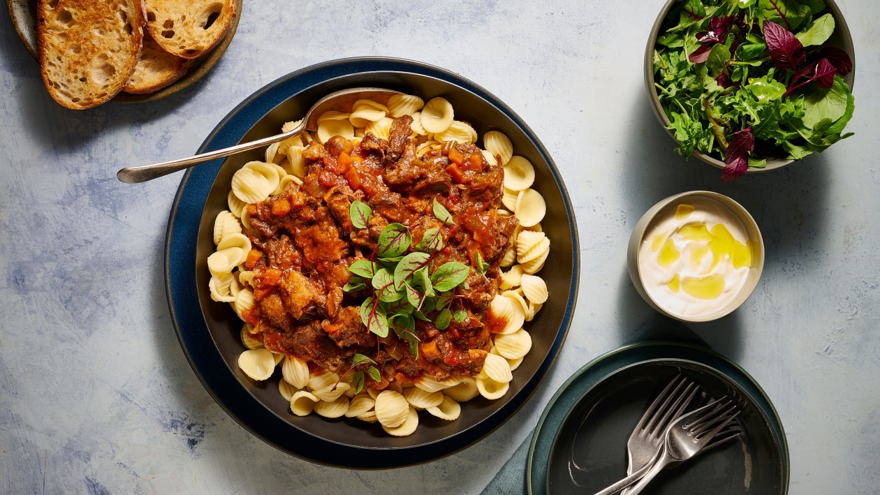 Braised Oxtail Harissa Ragu with Tahini Yoghurt – Recipe