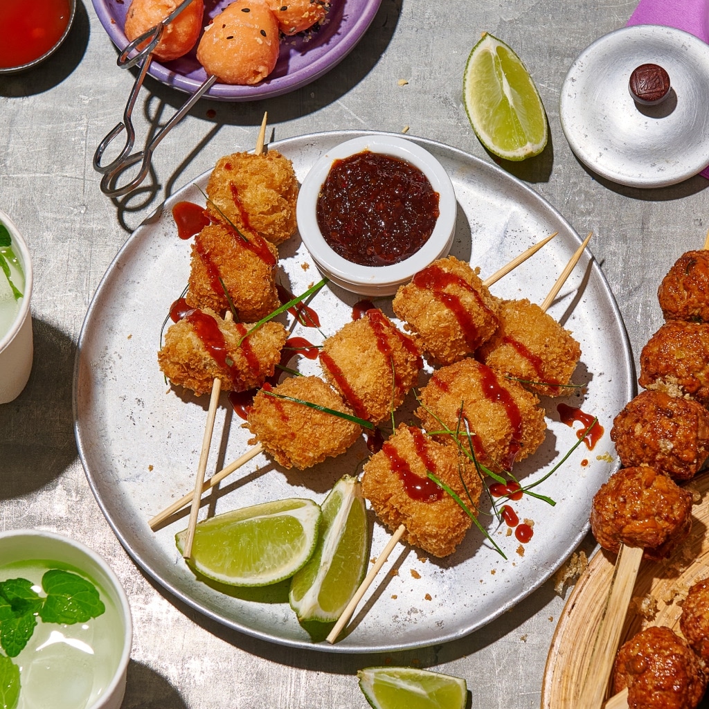 Crumbed Tofu Skewers with Spiced Hot Honey Crumbed Tofu Skewers with Spiced Hot Honey