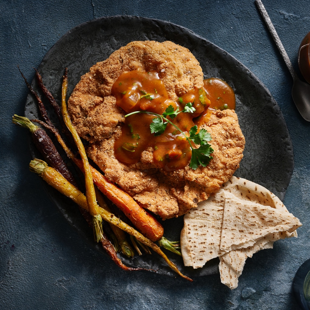 Almond Zaatar Crumbed Chicken Schnitzel Almond Zaatar Crumbed Chicken Schnitzel