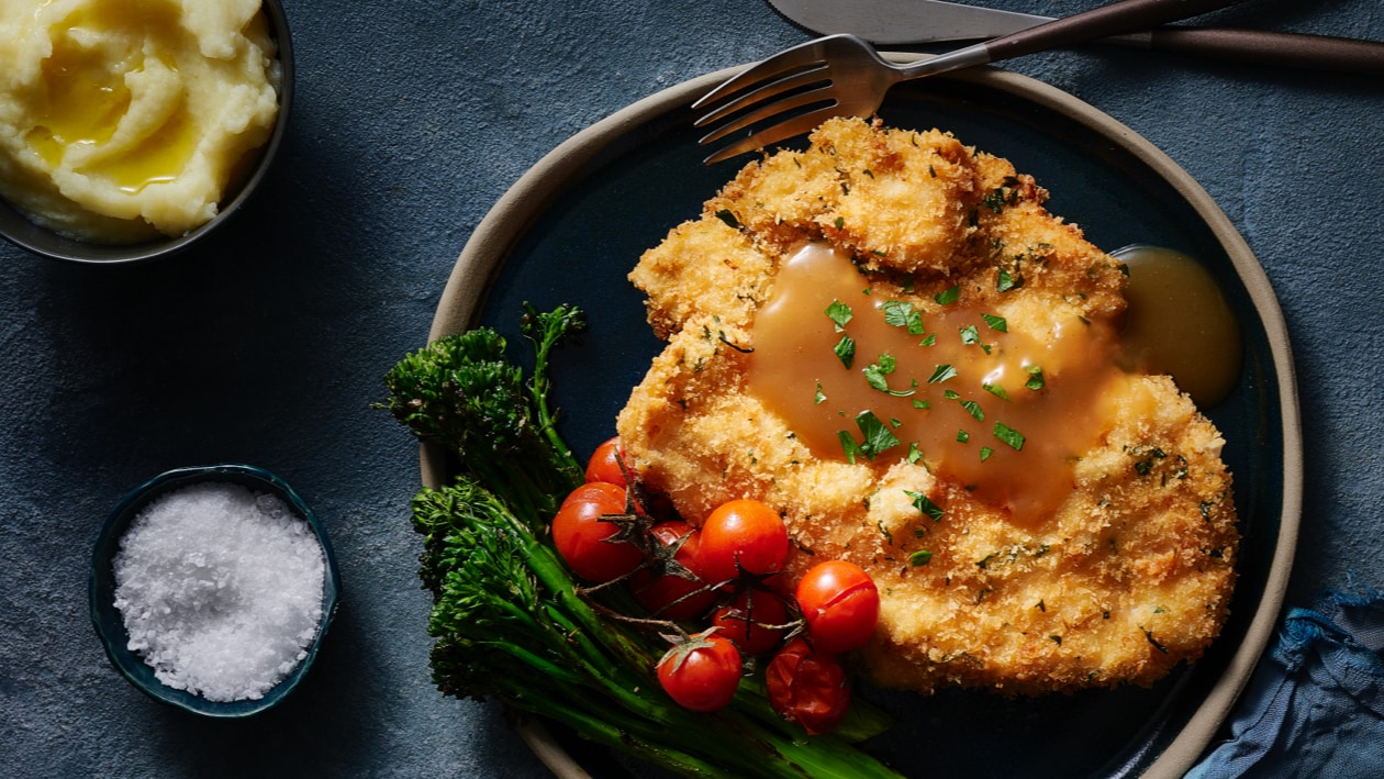 Parmesan, Lemon, and Garlic Crumbed Schnitzel – Recipe