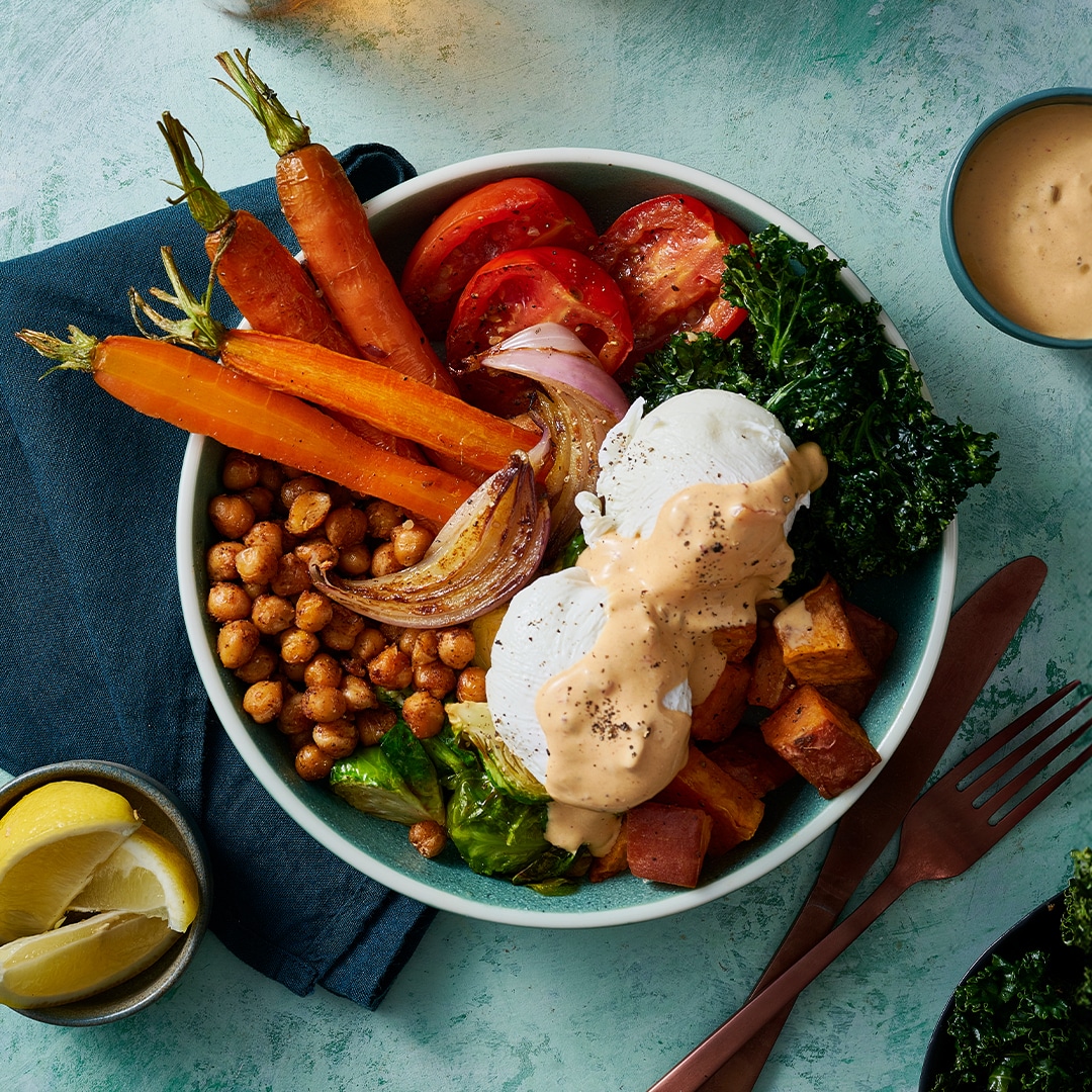 Roast Vege Eggs Benedict Bowl Roast Vege Eggs Benedict Bowl