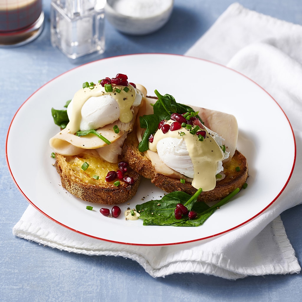 Turkey and Pomegranate Eggs Benedict