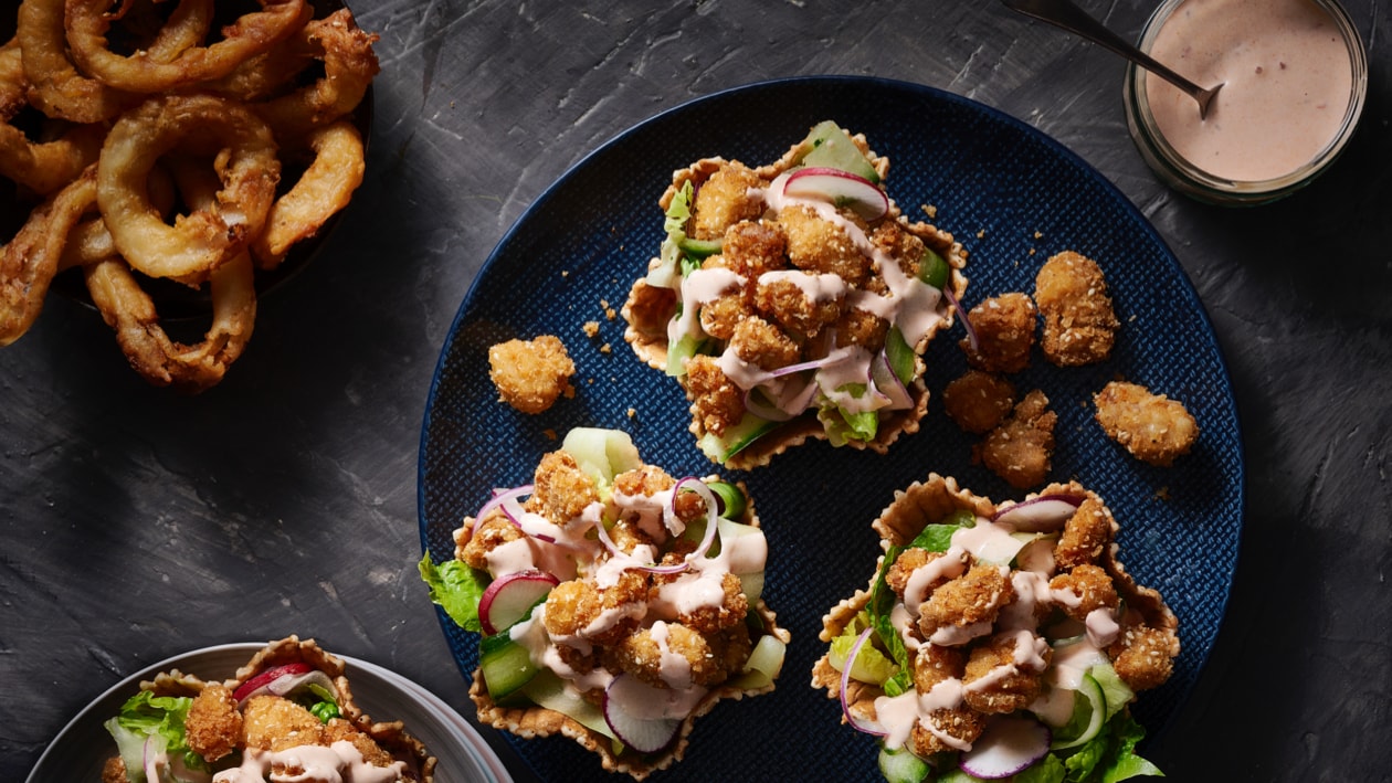 Waffle Bowls with Popcorn Chicken – Recipe