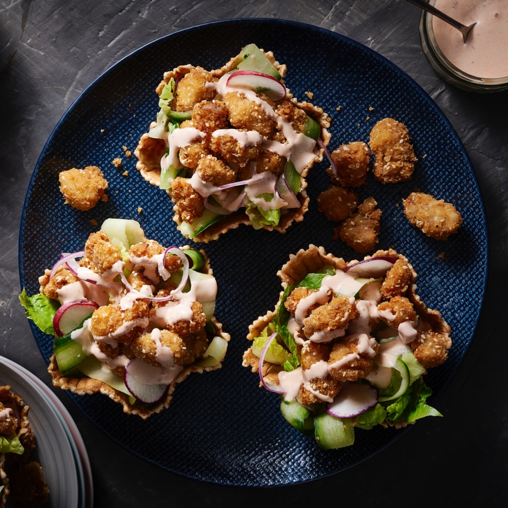Waffle Bowls with Popcorn Chicken Waffle Bowls with Popcorn Chicken