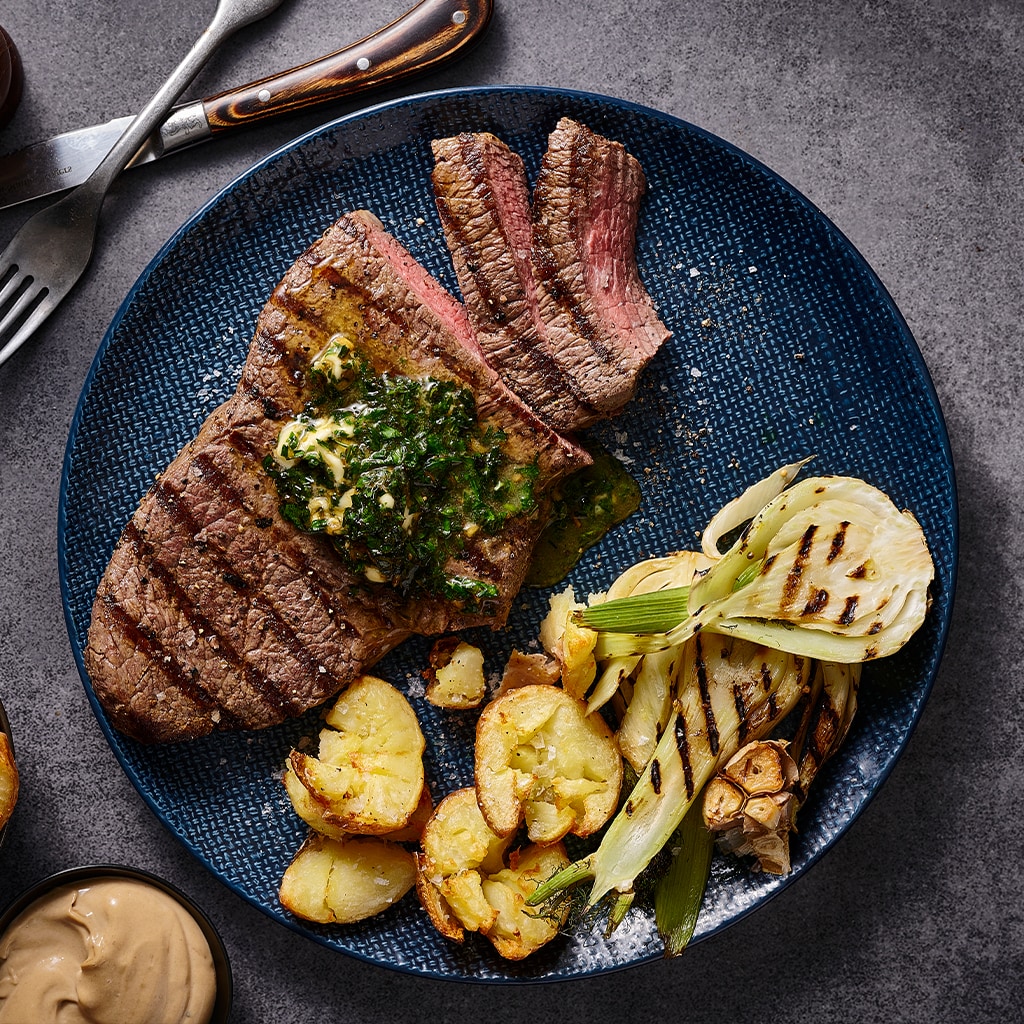 Rump with Jus Herb Butter and Rosemary Roasted Smashed Chats