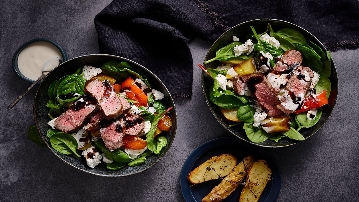 Steak Salad with Roasted Beets, Goat's Cheese and Walnut Pesto – Recipe